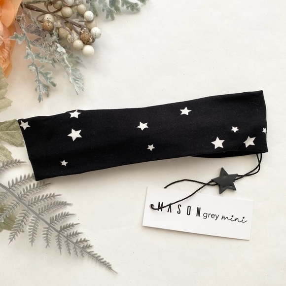 Mason Grey Mini Star Knot Headband in Black & White | Baby Head Wrap - Picture 3 of 4